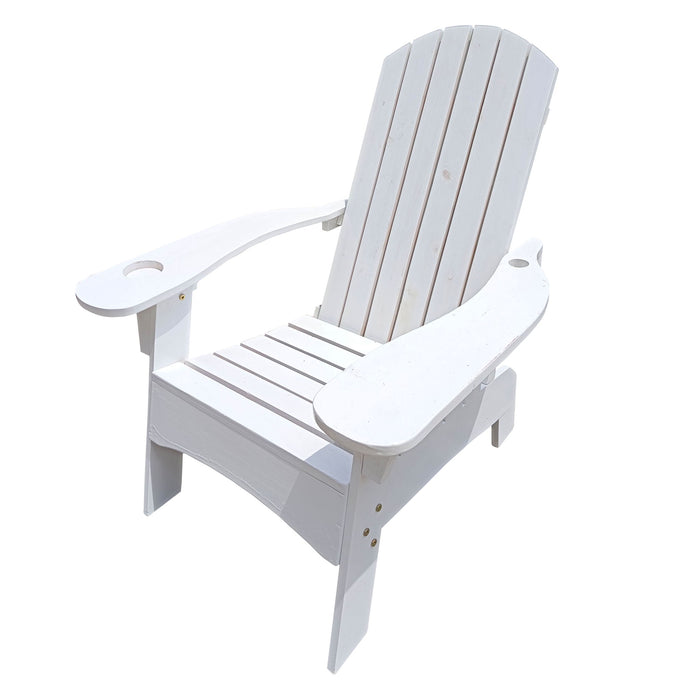 Giga outdoor or indoor wood Adirondack armchair with a built-in umbrella hole on the arm, featuring a classic design.