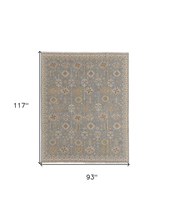 8' x 10' Wool Oriental Hand Knotted Area Rug With Fringe - Gray And Ivory