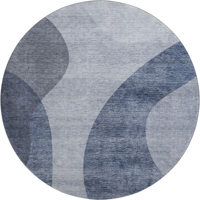 8' Geometric Washable Round Rug With UV Protection (654829) - Blue / Ivory
