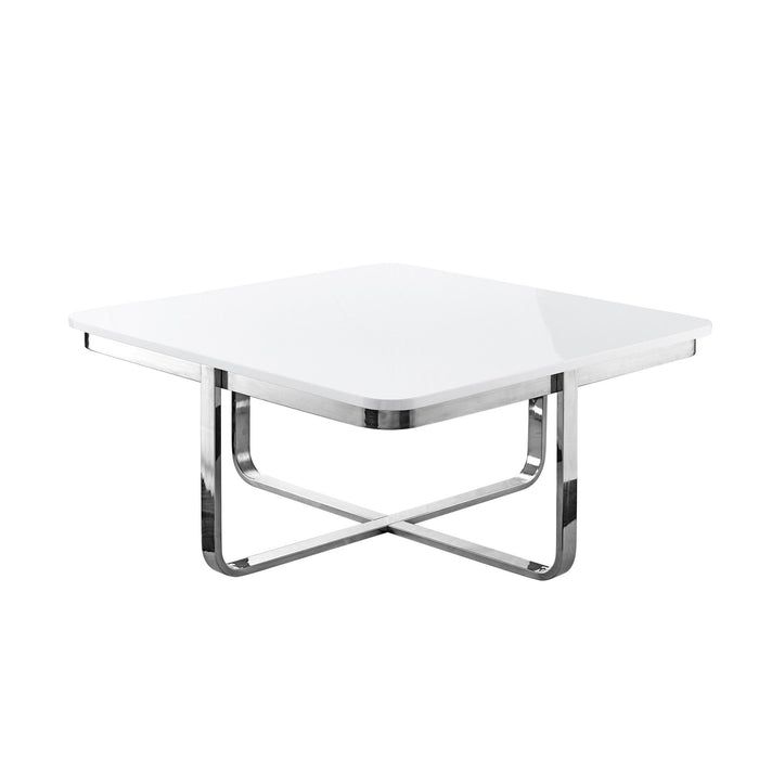 Metallic Stainless Steel Square Coffee Table - White And Silver