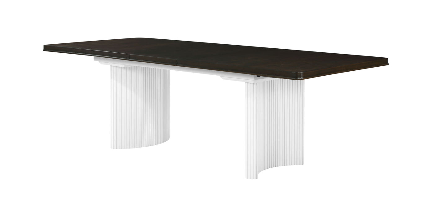Wood Removable Leaf Double Pedestal Base Extendable Dining Table - Walnut / White