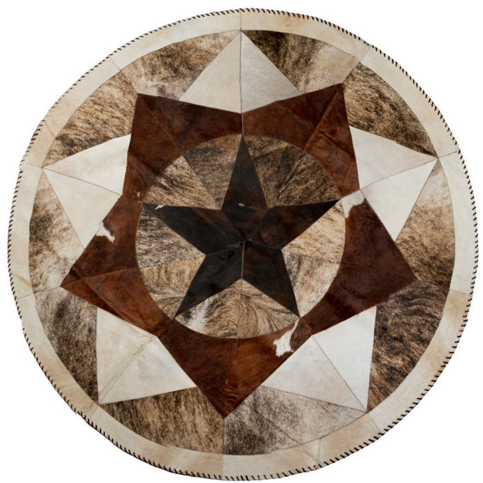 7' Cowhide Patchwork Round Rug (544488) - Brown