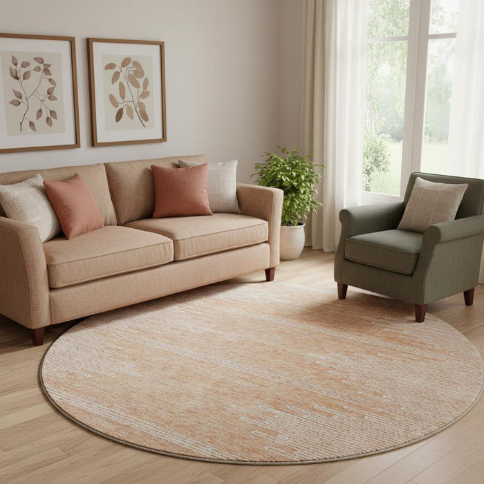 8' Abstract Washable Round Rug With UV Protection (653716) - Salmon / Ivory