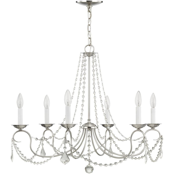 24" Six Light Dimmable Chandelier With Shades - Nickel