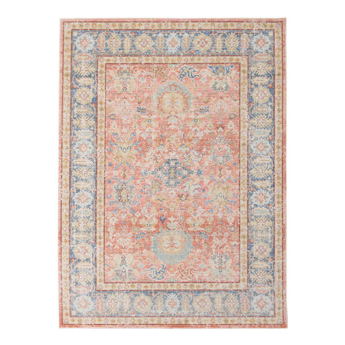 9' x 13' Floral Power Loom Polyester Area Rug - Blue Gold And Orange