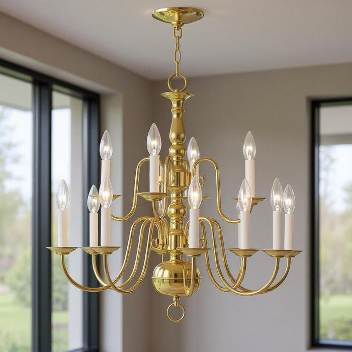 23" Twelve Light Dimmable Chandelier With Shades - Brass