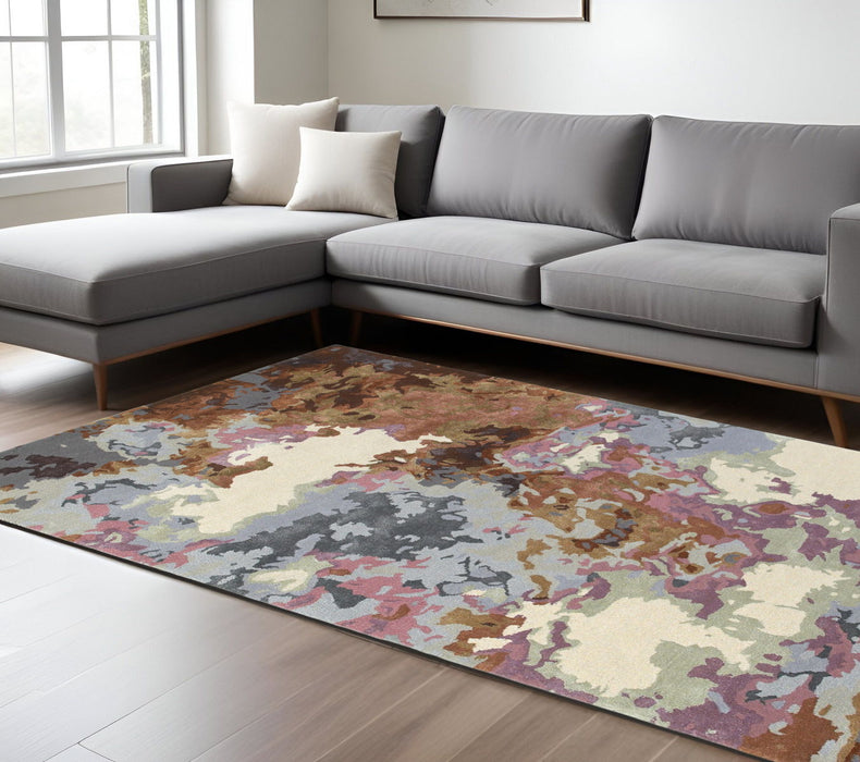 8' X 10' Abstract Hand Tufted Area Rug - Blue And Brown