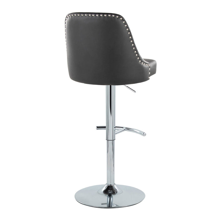 Marcel - Adjustable Barstool With Rounded T Footrest (Set of 2) - Chrome Metal And Black Faux Leather With Chrome Nailhead Trim