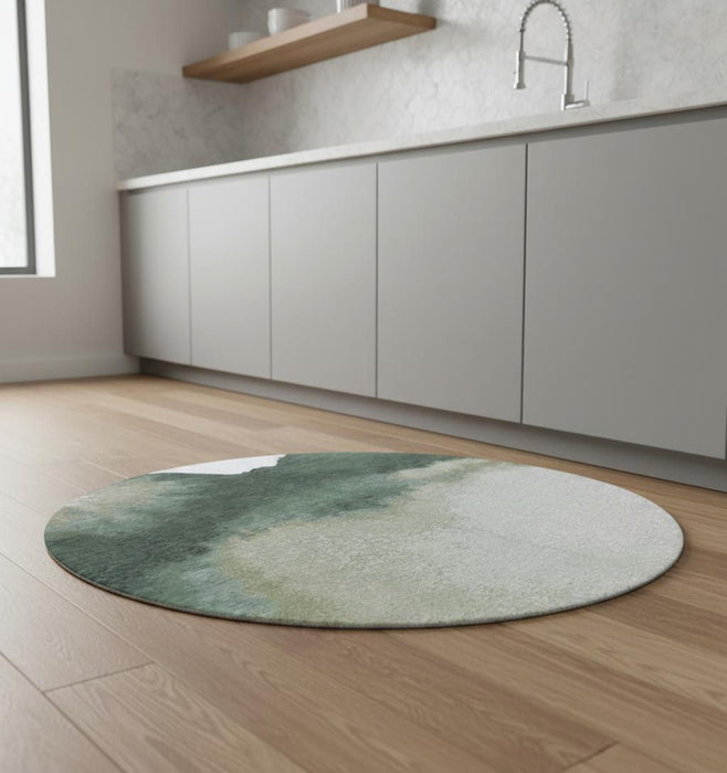 5' Abstract Washable Round Rug (551808) - Gray / Green