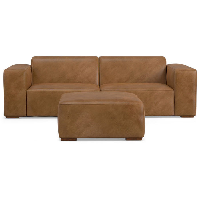 88" 2 Piece Living Room Set Leather Sofa With Ottoman - Brown