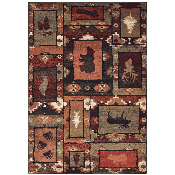 10' x 13' Southwestern Power Loom Stain Resistant Area Rug - Brown Rust Berry Sage Green Gold And Ivory
