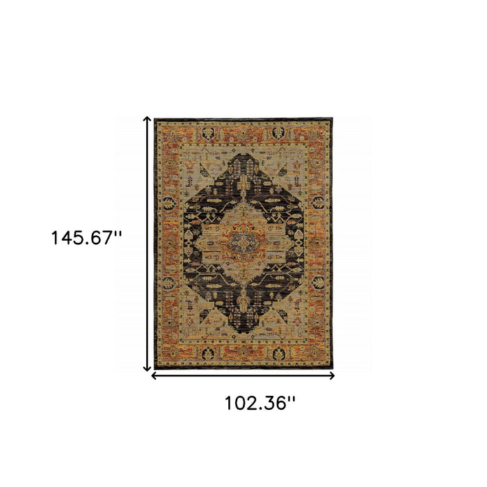 9' x 12' Oriental Power Loom Area Rug - Black And Gold