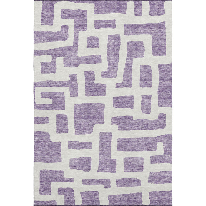10' X 14' Abstract Geometric Washable Area Rug With UV Protection (671834) - Purple / Ivory