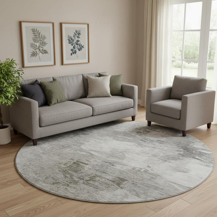 8' Abstract Washable Round Rug With UV Protection (650767) - Beige / Ivory