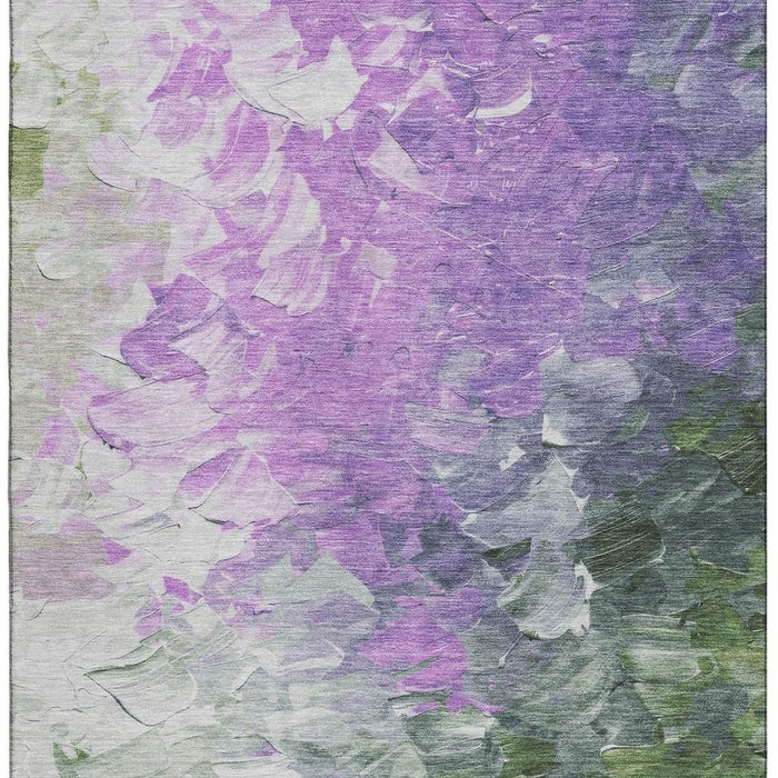 10' X 14' Abstract Washable Area Rug With UV Protection (696740) - Purple / Green / Ivory