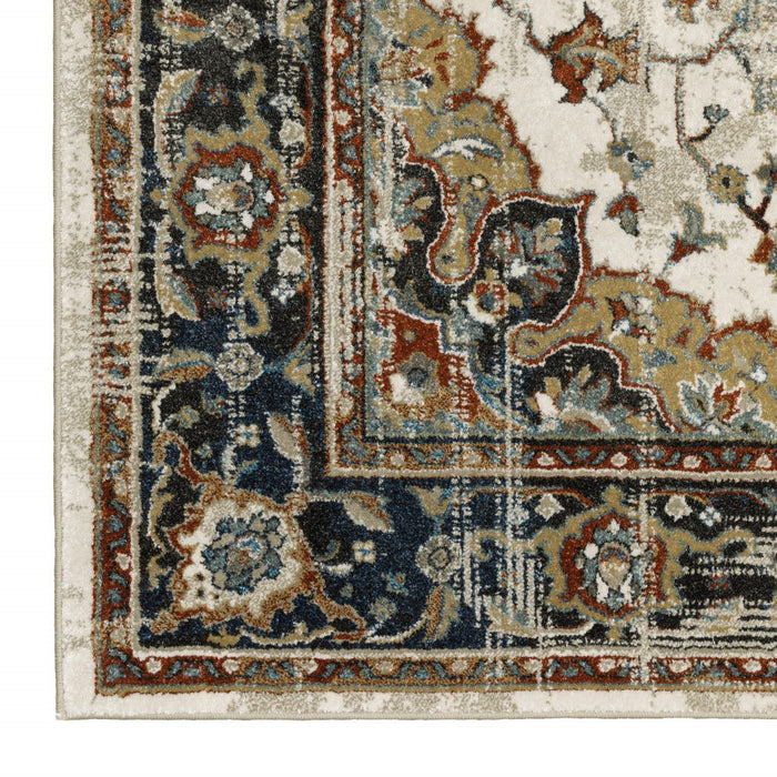 6' x 9' Oriental Power Loom Stain Resistant Area Rug - Beige Blue Green Rust And Gray