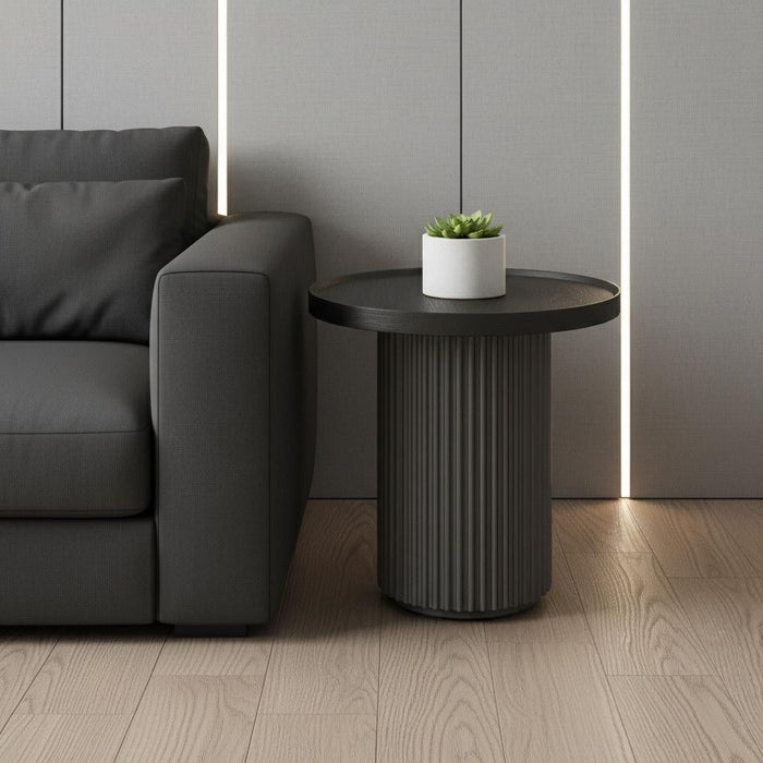 Wood Round Pedestal End Table - Dark Gray