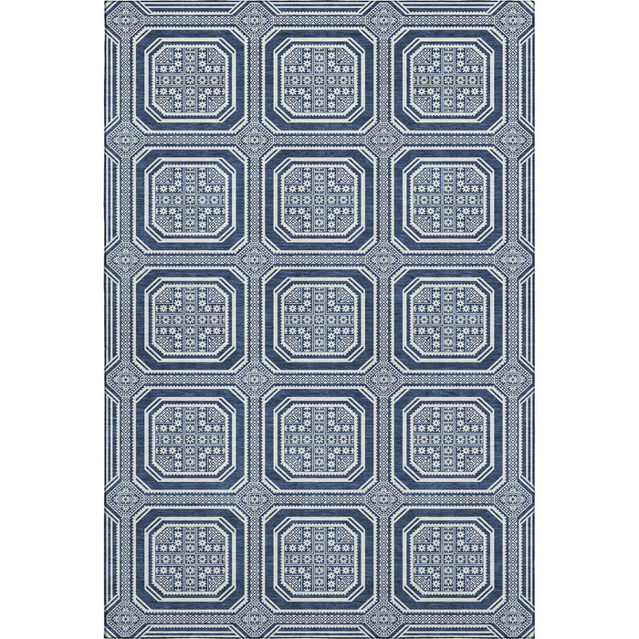 10' X 14' Geometric Washable Area Rug With UV Protection (693816) - Navy Blue / Ivory