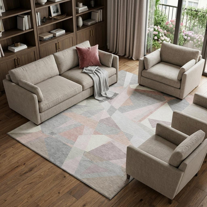 10' X 14' Geometric Washable Area Rug With UV Protection (696530) - Blush / Ivory / Gray