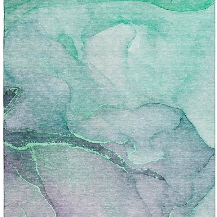 5' X 8' Abstract Washable Area Rug With UV Protection (646890) - Fern Green / Ivory