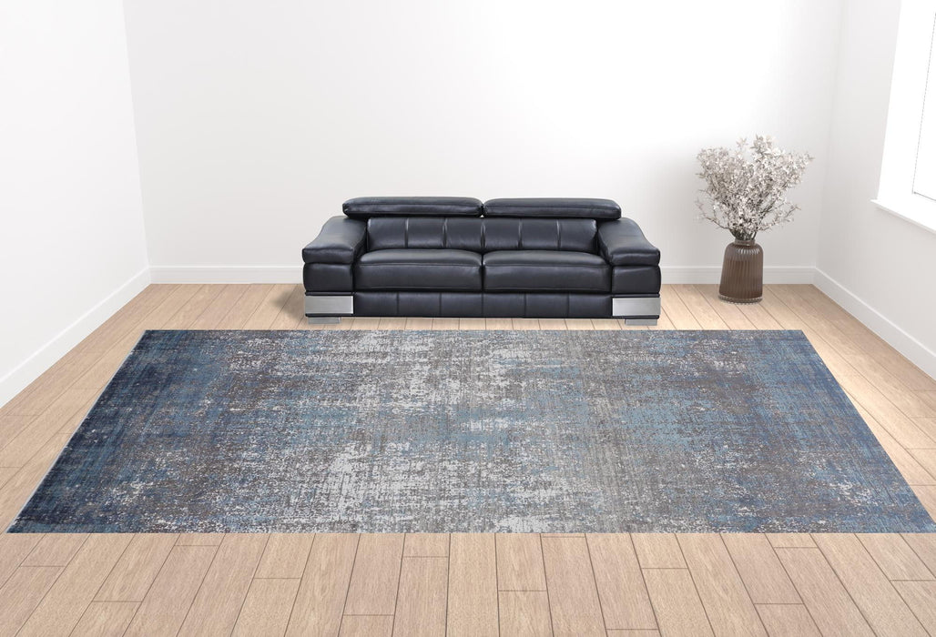13' X 20' Abstract Power Loom Distressed Area Rug - Blue Gray And Silver