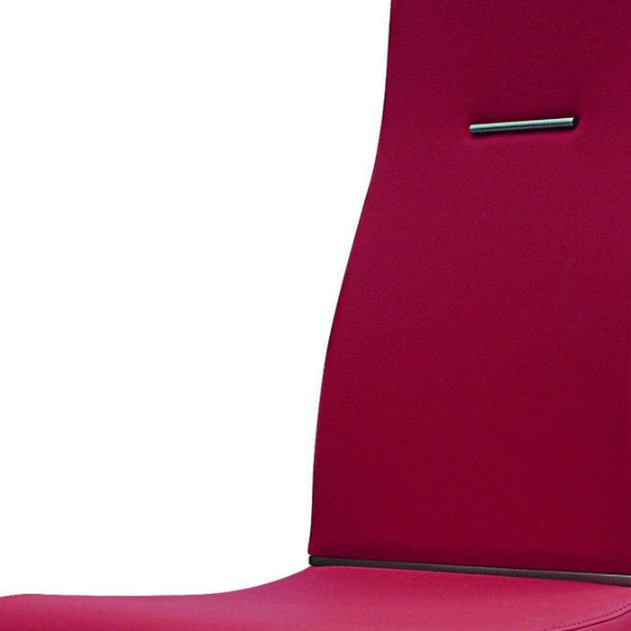 Upholstered Faux Leather Dining Side Chairs (Set of 2) - Red / Silver