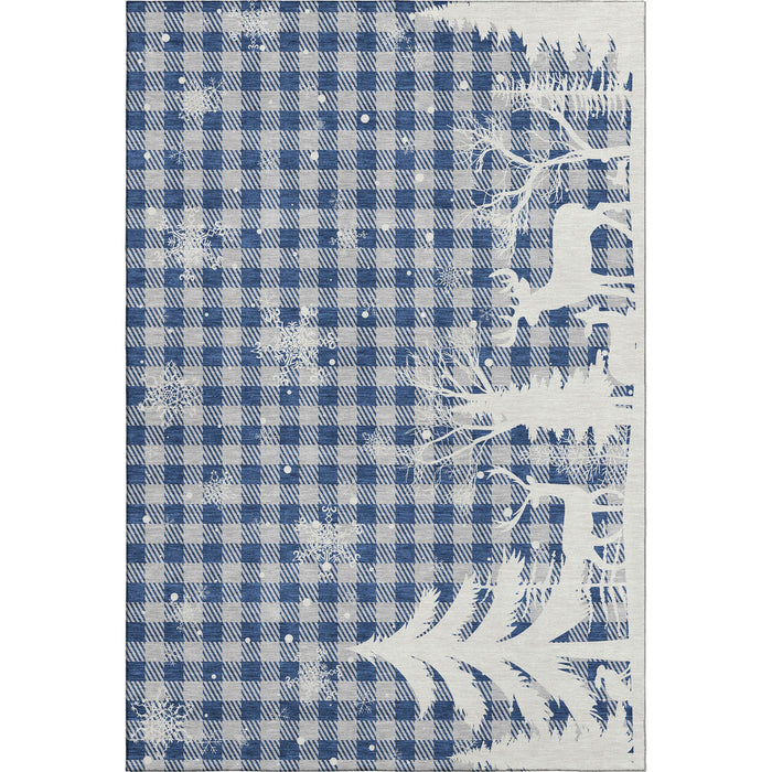 10' X 14' Gingham Washable Area Rug With UV Protection (702305) - Blue / Ivory / Gray