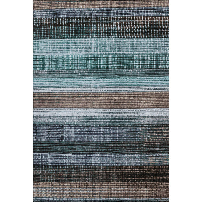 10' X 14' Striped Washable Area Rug With UV Protection (706463) - Teal / Brown