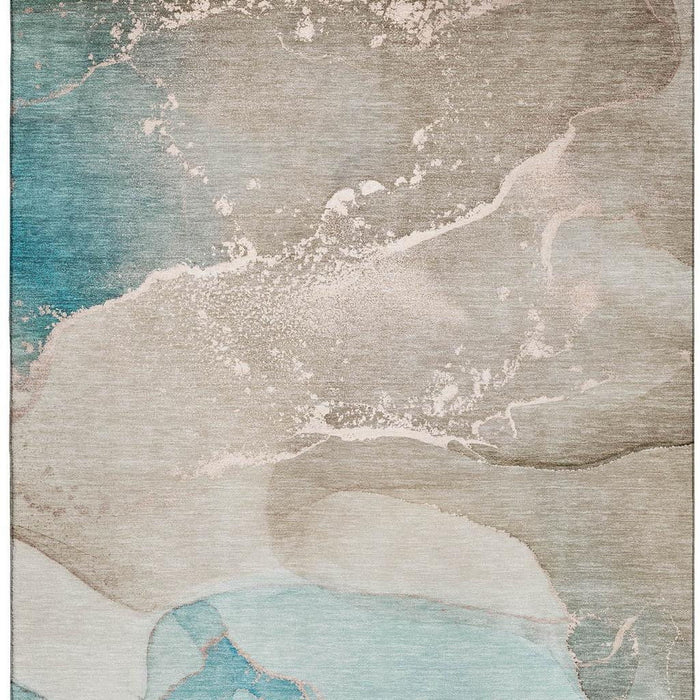 5' X 8' Abstract Washable Area Rug With UV Protection (647214) - Teal / Beige / Ivory