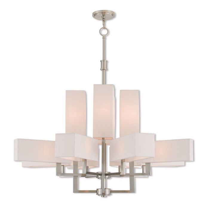 41" Twelve Light Dimmable Chandelier With Shades - Nickel