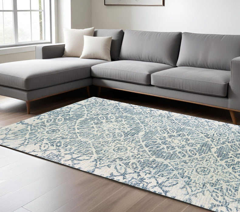 10' X 13' Wool Geometric Hand Tufted Area Rug - Blue And Ivory