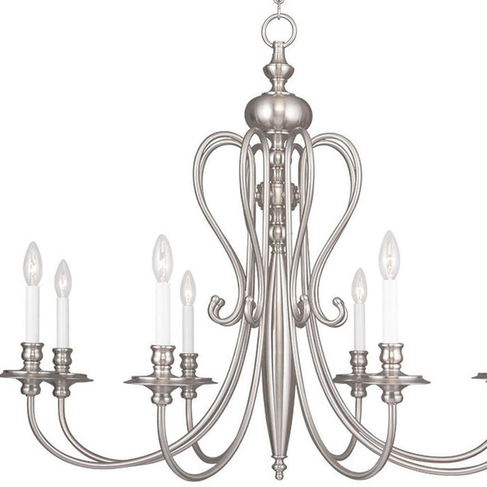32" Eight Light Dimmable Chandelier With Shades - Nickel