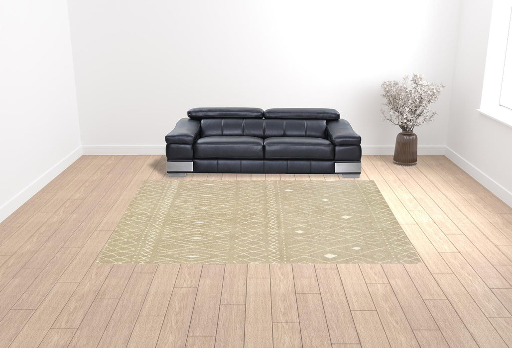 10' x 13' Geometric Power Loom Stain Resistant Area Rug - Sand And Ivory