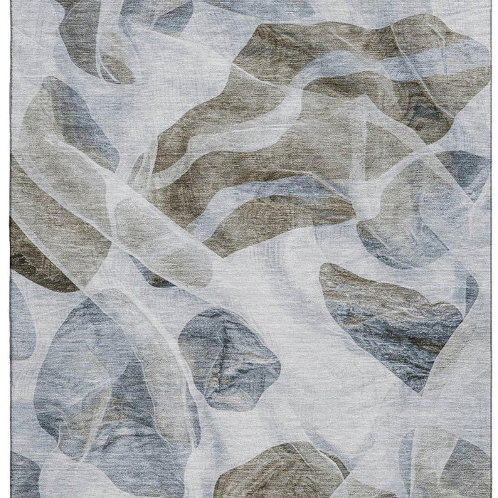 10' X 14' Abstract Washable Area Rug With UV Protection (706181) - Sky Blue / Brown