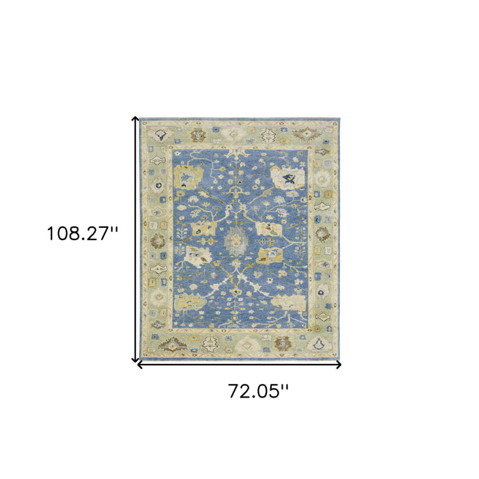 6' X 9' Wool Oriental Hand Knotted Area Rug With Fringe - Blue And Green