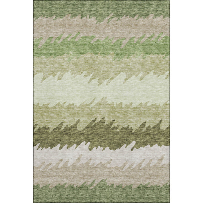 10' X 14' Striped Washable Area Rug With UV Protection - Green And Beige