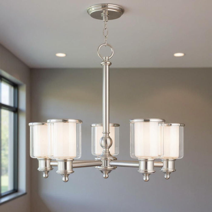 21'' 5 Light Dimmable Chandelier With Shades - Nickel