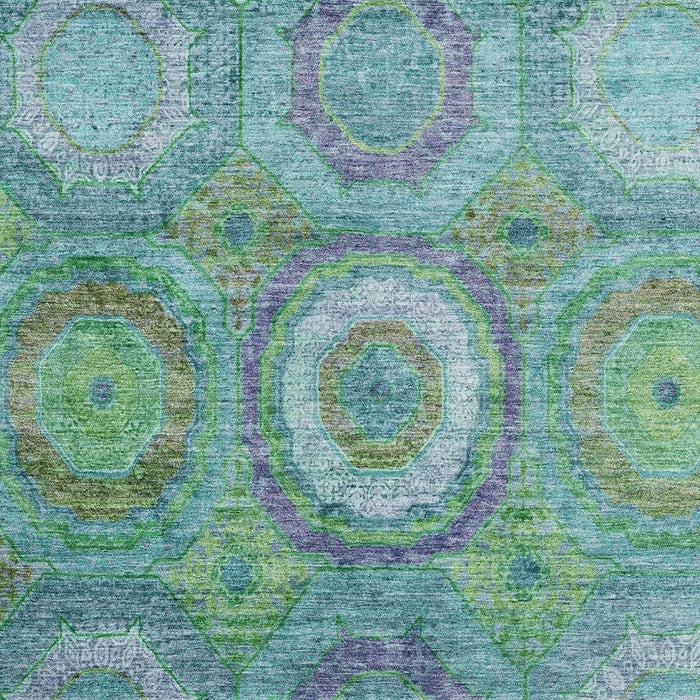 10' X 14' Geometric Washable Area Rug With UV Protection (716515) - Teal / Lime Green