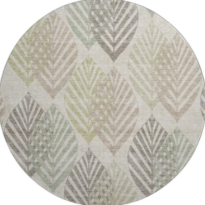 8' Transitional Floral Washable Round Rug With UV Protection - Beige