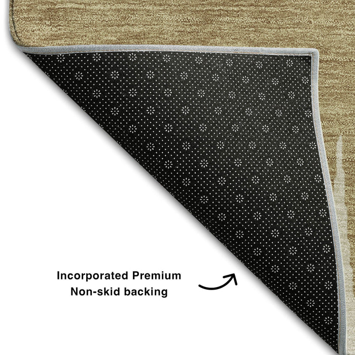 10' X 14' Striped Washable Area Rug With UV Protection (670375) - Charcoal / Gold / Gray