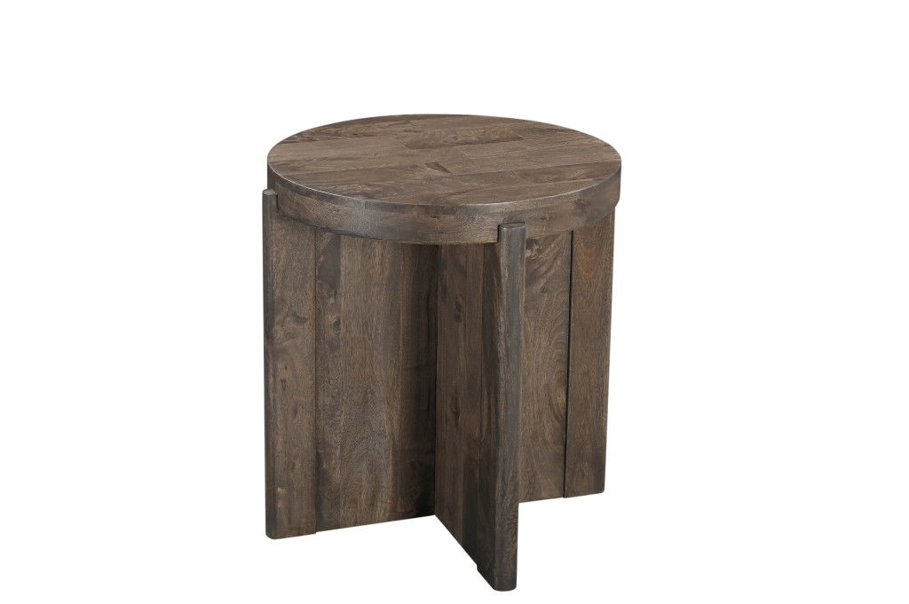 24" Solid Wood Round Cross Leg End Table - Brown