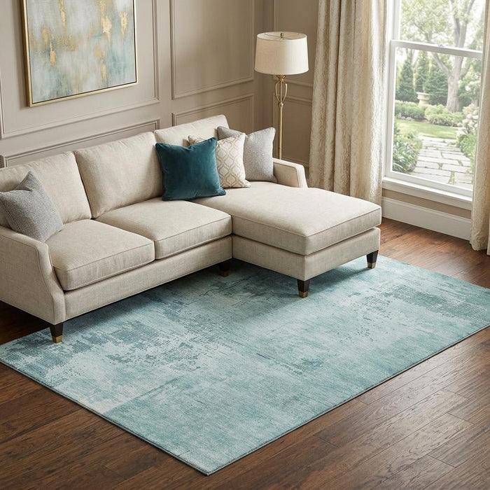 10' X 14' Abstract Washable Area Rug With UV Protection (683231) - Aqua / Sky Blue