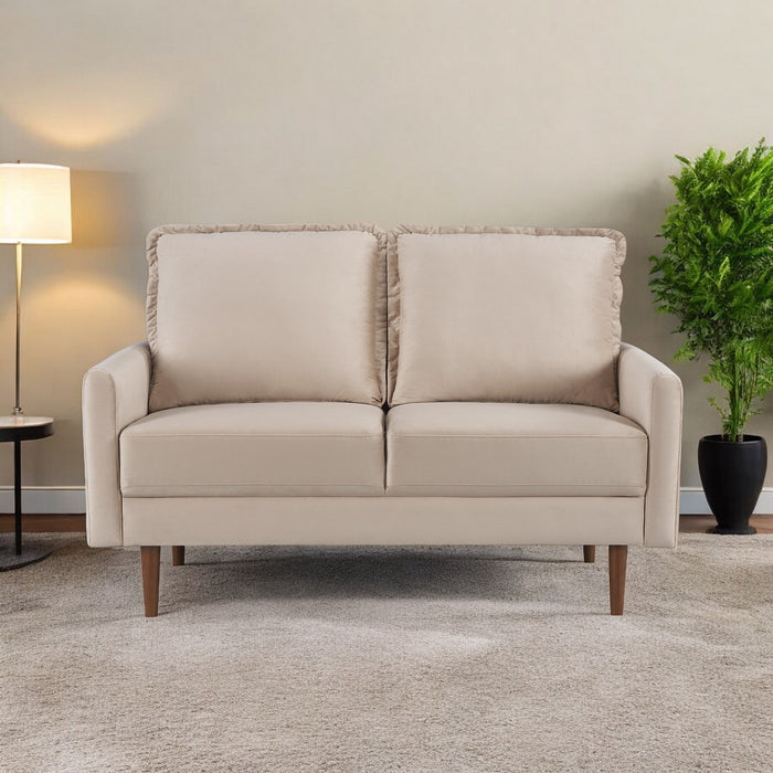 Brown Velvet Loveseat - Dark / Beige