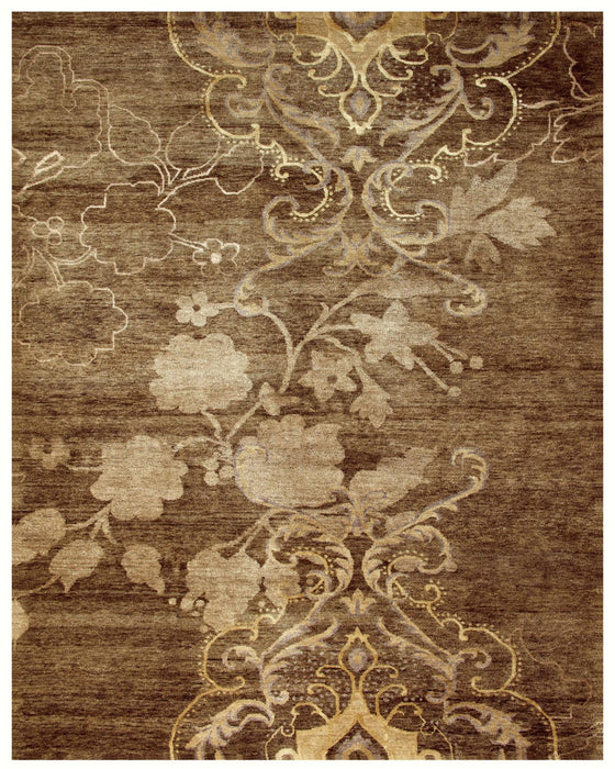 5' X 8' Floral Hand Knotted Area Rug (744171) - Brown / Tan / Ivory