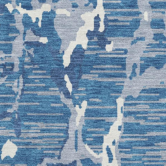 10' X 14' Striped Washable Area Rug With UV Protection (682037) - Blue / Ivory / Gray