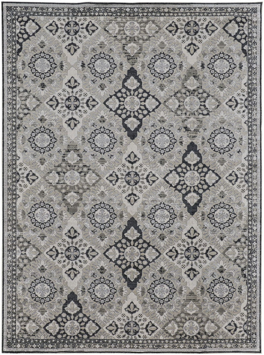 12' x 15' Floral Power Loom Area Rug - Gray And Black