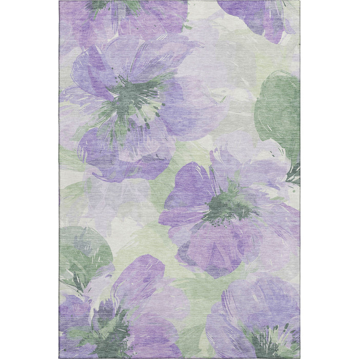 10' X 14' Floral Washable Area Rug With UV Protection (694388) - Lavender / Green