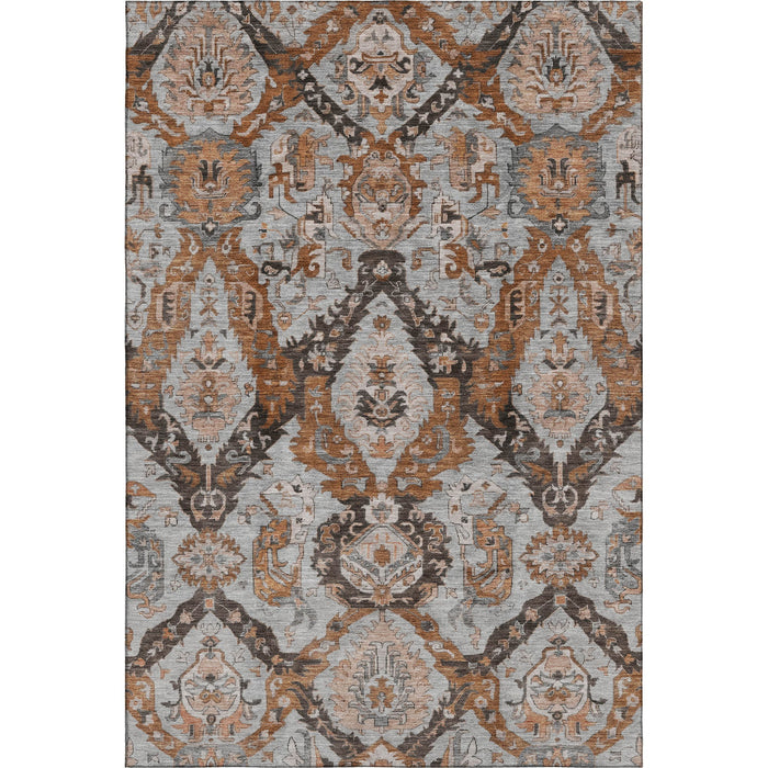10' X 14' Washable Area Rug With UV Protection (708181) - Rust / Charcoal / Beige