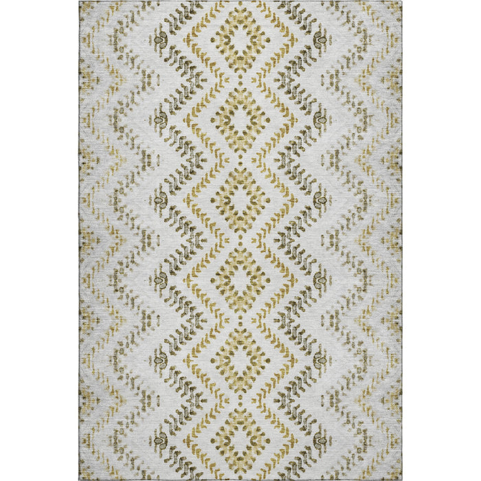 10' X 14' Geometric Washable Area Rug With UV Protection (656124) - Taupe / Ivory / Gold