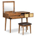 Giga classic wood makeup vanity set with flip-top mirror, three drawers, matching stool, and ample storage space.